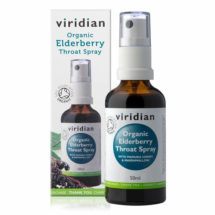 VIRIDIAN NUTRITION Viridian Elderberry Throat Spray 50ml Organic (Sprej při bolesti v krku a kašli Bio)